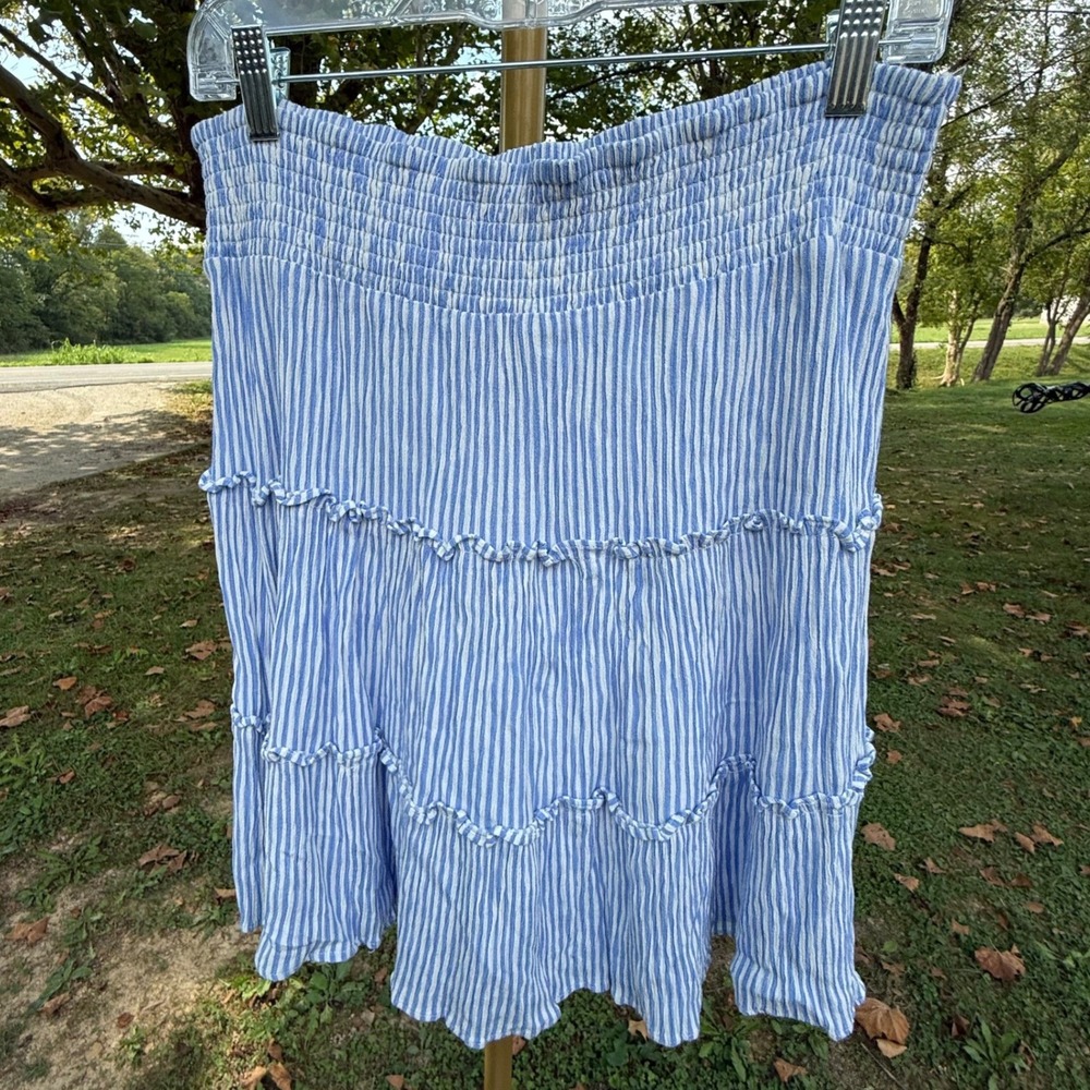 Market & Spruce Blue White Striped Smocked Tiered Mini Skirt XL Beach Vacation